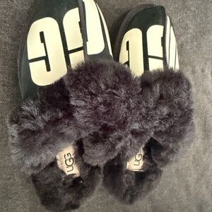 UGG Black Fluffy Slippers
